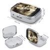 Cute Wolf Pill Box 2 Compartment Portable Travel Pill Case with Mirror Square Metal Medicines Storage Container Pocket Medicine Box to Hold Vitamins Fish Oil view 2