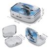Two Dolphins Pill Box 2 Compartment Portable Travel Pill Case with Mirror Square Metal Medicines Storage Container Pocket Medicine Box to Hold Vitamins Fish Oil view 2