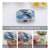 Two Dolphins Pill Box 2 Compartment Portable Travel Pill Case with Mirror Square Metal Medicines Storage Container Pocket Medicine Box to Hold Vitamins Fish Oil view 3