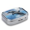 Two Dolphins Pill Box 2 Compartment Portable Travel Pill Case with Mirror Square Metal Medicines Storage Container Pocket Medicine Box to Hold Vitamins Fish Oil view 4