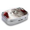 Cute White Cat Pill Box 2 Compartment Portable Travel Pill Case with Mirror Square Metal Medicines Storage Container Pocket Medicine Box to Hold Vitamins Fish Oil view 4