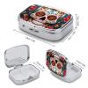 Colorful Sugar Skull Pill Box 2 Compartment Portable Travel Pill Case with Mirror Square Metal Medicines Storage Container Pocket Medicine Box to Hold Vitamins Fish Oil view 2