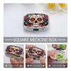 Colorful Sugar Skull Pill Box 2 Compartment Portable Travel Pill Case with Mirror Square Metal Medicines Storage Container Pocket Medicine Box to Hold Vitamins Fish Oil view 3