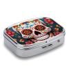 Colorful Sugar Skull Pill Box 2 Compartment Portable Travel Pill Case with Mirror Square Metal Medicines Storage Container Pocket Medicine Box to Hold Vitamins Fish Oil view 4