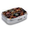 Colorful Sugar Skulls Pill Box 2 Compartment Portable Travel Pill Case with Mirror Square Metal Medicines Storage Container Pocket Medicine Box to Hold Vitamins Fish Oil view 4