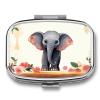 Lucky Elephant Pill Box 2 Compartment Portable Travel Pill Case with Mirror Square Metal Medicines Storage Container Pocket Medicine Box to Hold Vitamins Fish Oil view 1