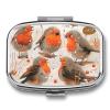 Cheerful Birds Pill Box 2 Compartment Portable Travel Pill Case with Mirror Square Metal Medicines Storage Container Pocket Medicine Box to Hold Vitamins Fish Oil view 1