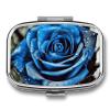 Blue Rose Pill Box 2 Compartment Portable Travel Pill Case with Mirror Square Metal Medicines Storage Container Pocket Medicine Box to Hold Vitamins Fish Oil view 1