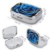 Blue Rose Pill Box 2 Compartment Portable Travel Pill Case with Mirror Square Metal Medicines Storage Container Pocket Medicine Box to Hold Vitamins Fish Oil view 2