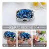Blue Rose Pill Box 2 Compartment Portable Travel Pill Case with Mirror Square Metal Medicines Storage Container Pocket Medicine Box to Hold Vitamins Fish Oil view 3