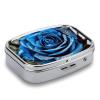 Blue Rose Pill Box 2 Compartment Portable Travel Pill Case with Mirror Square Metal Medicines Storage Container Pocket Medicine Box to Hold Vitamins Fish Oil view 4