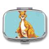 Funny Cartoon Kangaroo Zoo Pill Box 2 Compartment Portable Travel Pill Case with Mirror Square Metal Medicines Storage Container Pocket Medicine Box to Hold Vitamins Fish Oil view 1