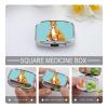 Funny Cartoon Kangaroo Zoo Pill Box 2 Compartment Portable Travel Pill Case with Mirror Square Metal Medicines Storage Container Pocket Medicine Box to Hold Vitamins Fish Oil view 3