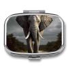 3D Elephant Pill Box 2 Compartment Portable Travel Pill Case with Mirror Square Metal Medicines Storage Container Pocket Medicine Box to Hold Vitamins Fish Oil view 1