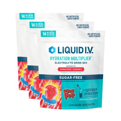 Liquid I.V. Hydration Multiplier Sugar-Free - Ring Pop Cherry | Electrolyte Powder Drink Mix | 3 Pack (42 Servings)