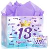 Purple 13th Birthday Gift Bag for Girls Double-Sided Official 13 Teenager Gift Wrapping Bag with Greeting Card Crown Hearts Candy Bag for Purple Blue Girls Boys 13 Years Old Bday Party Supplies view 1