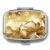 Gold Silk Christmas Pill Box 2 Compartment Portable Travel Pill Case with Mirror Square Metal Medicines Storage Container Pocket Medicine Box to Hold Vitamins Fish Oil view 1