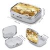Gold Silk Christmas Pill Box 2 Compartment Portable Travel Pill Case with Mirror Square Metal Medicines Storage Container Pocket Medicine Box to Hold Vitamins Fish Oil view 2