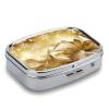 Gold Silk Christmas Pill Box 2 Compartment Portable Travel Pill Case with Mirror Square Metal Medicines Storage Container Pocket Medicine Box to Hold Vitamins Fish Oil view 4