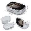Tabby Cat Pill Box 2 Compartment Portable Travel Pill Case with Mirror Square Metal Medicines Storage Container Pocket Medicine Box to Hold Vitamins Fish Oil view 2