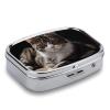 Tabby Cat Pill Box 2 Compartment Portable Travel Pill Case with Mirror Square Metal Medicines Storage Container Pocket Medicine Box to Hold Vitamins Fish Oil view 4