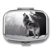 Howling Wolf Pill Box 2 Compartment Portable Travel Pill Case with Mirror Square Metal Medicines Storage Container Pocket Medicine Box to Hold Vitamins Fish Oil view 1