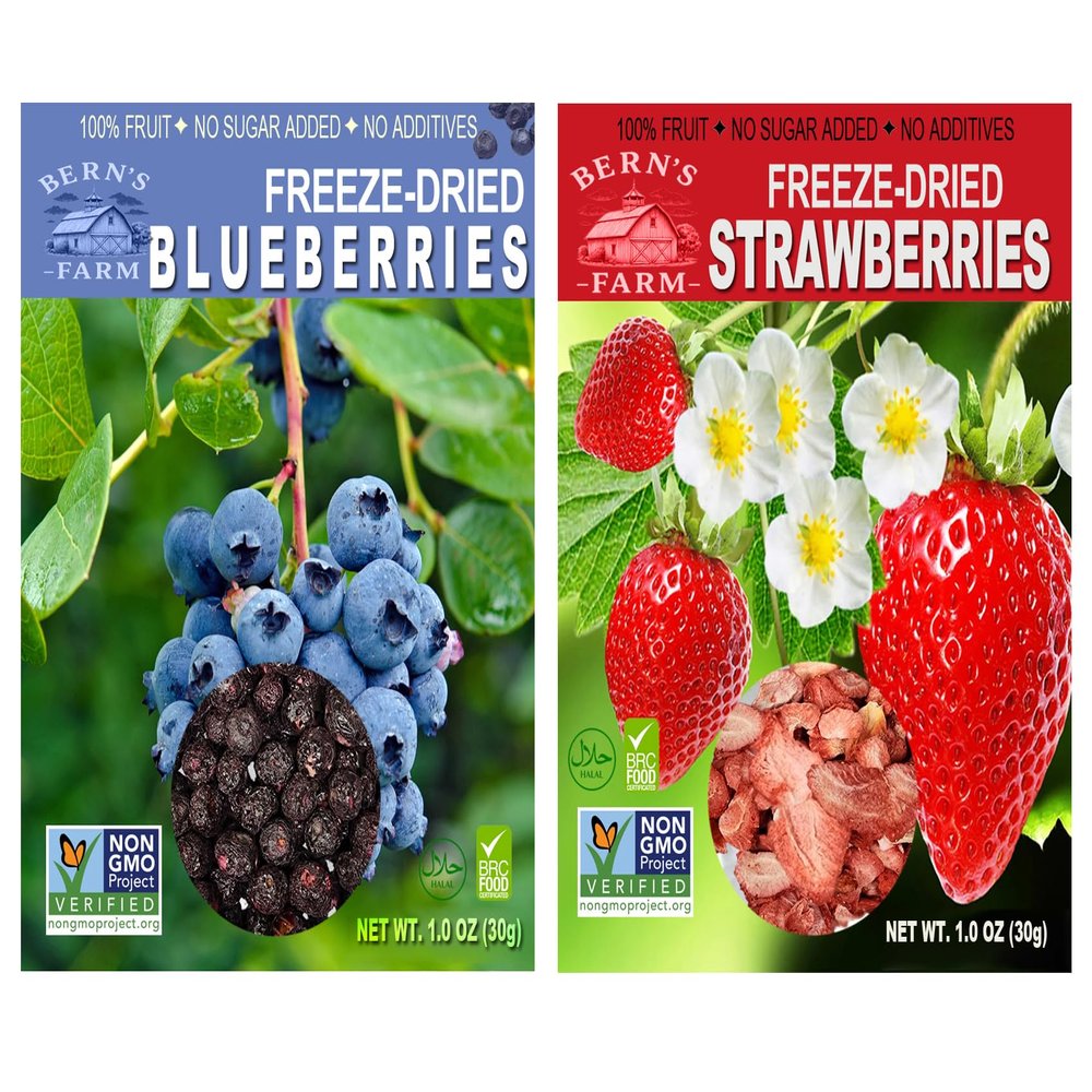 Freeze-Dried Berry Medley Healthy, Gluten-Free, No Sugar Added, Crispy & Delicious Fruit Snacks for Kids & Adults, Ideal for Cereal, Smoothies, School Lunches, On-the-Go Freeze Dried Fresh Fruit Bites (Bags of 2 (1.0 OZ Each), Strawberries/Blueberr