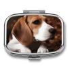 Cute Beagle Pill Box 2 Compartment Portable Travel Pill Case with Mirror Square Metal Medicines Storage Container Pocket Medicine Box to Hold Vitamins Fish Oil view 1