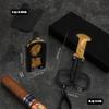 EAMOM Cigar Cutter Stainless Steel Guillotine Double Cut Scissors with Leather Case Key Ring Portable Metal Slicer(B) view 3