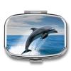 Jumping Up Dolphins Pill Box 2 Compartment Portable Travel Pill Case with Mirror Square Metal Medicines Storage Container Pocket Medicine Box to Hold Vitamins Fish Oil view 1