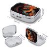 Chinese Dragon Pill Box 2 Compartment Portable Travel Pill Case with Mirror Square Metal Medicines Storage Container Pocket Medicine Box to Hold Vitamins Fish Oil view 2