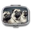 Funny Pug Dog Pill Box 2 Compartment Portable Travel Pill Case with Mirror Square Metal Medicines Storage Container Pocket Medicine Box to Hold Vitamins Fish Oil view 1