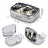 Funny Pug Dog Pill Box 2 Compartment Portable Travel Pill Case with Mirror Square Metal Medicines Storage Container Pocket Medicine Box to Hold Vitamins Fish Oil view 2