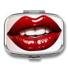Cute Graphic Red Lips Pill Box 2 Compartment Portable Travel Pill Case with Mirror Square Metal Medicines Storage Container Pocket Medicine Box to Hold Vitamins Fish Oil view 1