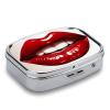 Cute Graphic Red Lips Pill Box 2 Compartment Portable Travel Pill Case with Mirror Square Metal Medicines Storage Container Pocket Medicine Box to Hold Vitamins Fish Oil view 4