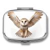 A Barn Owl Pill Box 2 Compartment Portable Travel Pill Case with Mirror Square Metal Medicines Storage Container Pocket Medicine Box to Hold Vitamins Fish Oil view 1