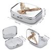 A Barn Owl Pill Box 2 Compartment Portable Travel Pill Case with Mirror Square Metal Medicines Storage Container Pocket Medicine Box to Hold Vitamins Fish Oil view 2