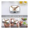 A Barn Owl Pill Box 2 Compartment Portable Travel Pill Case with Mirror Square Metal Medicines Storage Container Pocket Medicine Box to Hold Vitamins Fish Oil view 3