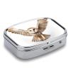 A Barn Owl Pill Box 2 Compartment Portable Travel Pill Case with Mirror Square Metal Medicines Storage Container Pocket Medicine Box to Hold Vitamins Fish Oil view 4