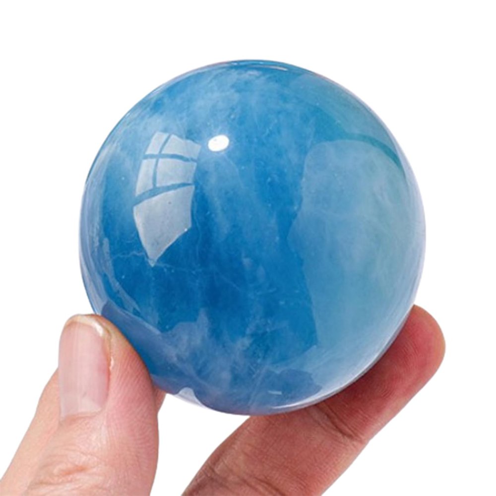 Aquamarine Crystal Ball with Wooden Stand, Handcrafted Crystal Quartz Sphere Orb for,Fortune Teller,Feng Shui, Scrying,Magic,Home Decor,26~28mm