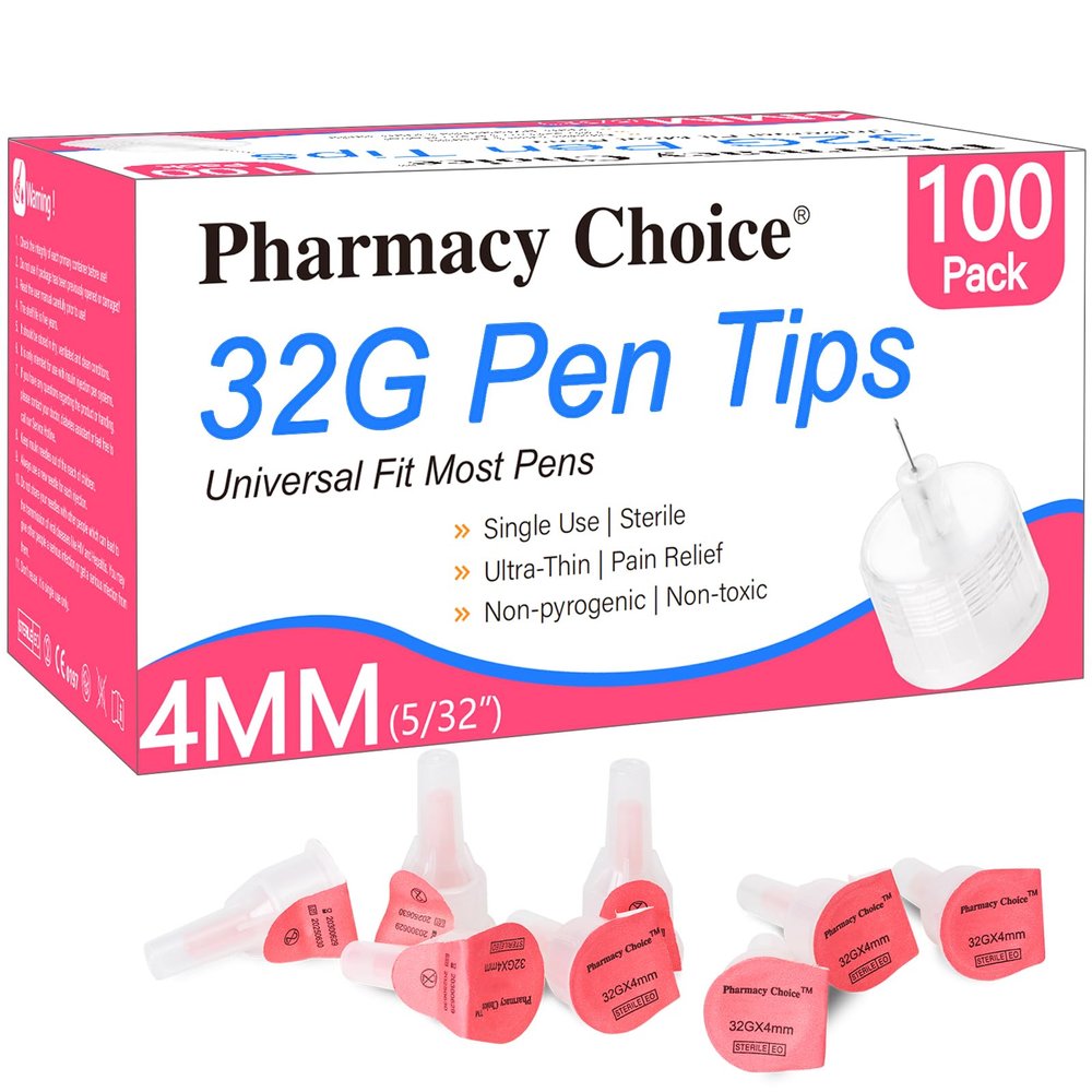 Pen Tips 32G x 4mm(5/32") Universal Fit, SterileUltra-Thin Wall Technology. Comfortable and Precise100 Count