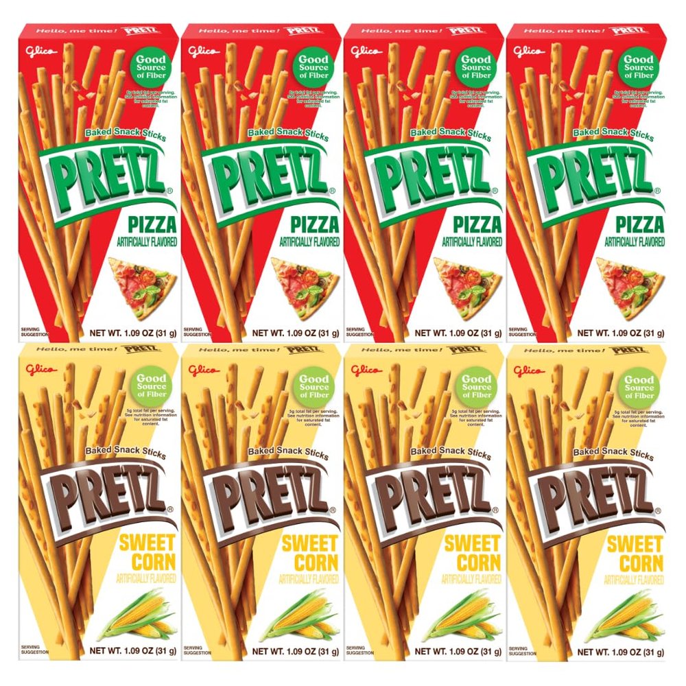 Baked Snack Sticks Variety Pack 8 Count 1.09 oz Bags Crunchy Pretzel Sticks Individually Wrapped Baked Crispy Snack Sticks Assorted Flavors Pizza & Sweet Corn