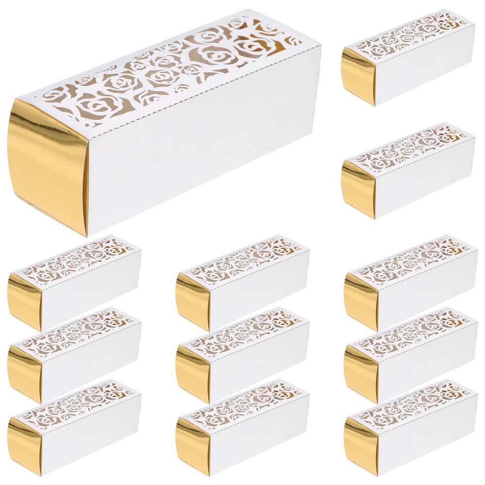 50pcs Rose Laser Cut Candy Boxes Small Paper Treat Containers with Reflective Silver Finish for Wedding Party Favors Bridal Shower Wrapping
