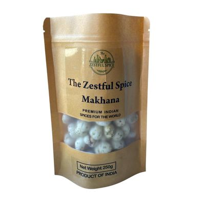 Makhana (Fox Nuts/Phool Makhana) 8.8 oz (250g) | Whole Lotus Seeds for Roasting, Snacking, Cooking, Kheer, Curries & Traditional Indian Recipes | Natural Dry Food Ingredient