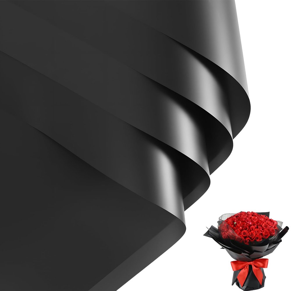 CCIJESW 20 Sheets Flower Bouquet Wrapping Paper Korean Floral Pure Black