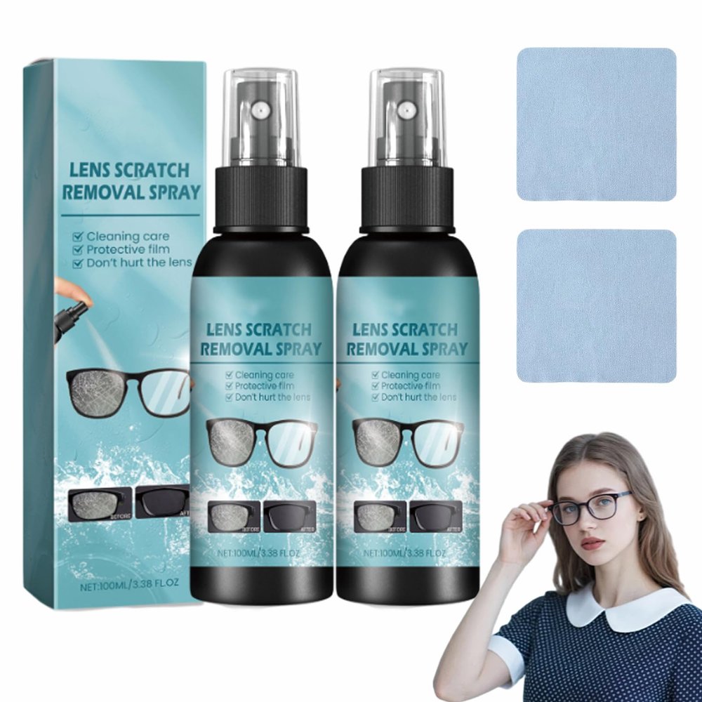 Eye Glass Scratch Remover, Eyeglass Scratch Remover for Lenses, Repair Cleaning Kit, Quick DIY Restoration for Home, Advanced Protective Cleaning Spray for Glasses & Screens (2set A)