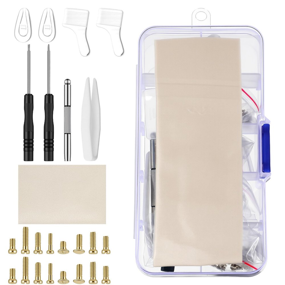 Gold Eyeglass Repair Tool Kit, Eye Glass Repairing Kit, Precision Glasses Screwdriver Set, Eyeglass Screws and Nose Pads, Small Screwdriver or Glasses Sunglasses Watch Clock Repair with Screws