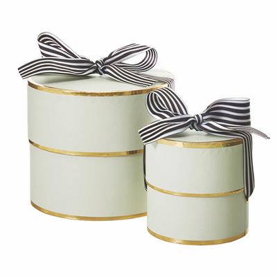 Gift Wrap Co. Nested Gift Box 2-Piece Set Round Designer Boxes with Lids, Large and Small, Soft Green