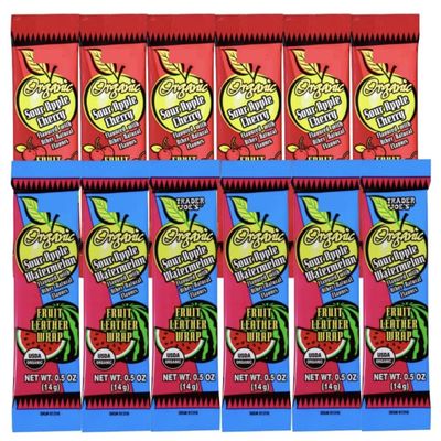 Trader Js Organic Sour Apple Cherry & Sour Apple Watermelon Fruit Leather Wraps 0.5 oz (14g) - 12 PACK (6 of each flavor) Fruit Leather Wrap - (Variety Sour Flavors)