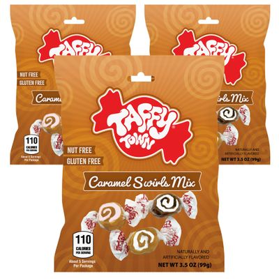 Salt Water Taffy Individually Wrapped Caramel Swirls Mix 3.5 oz Pack of 3 by Taffy Town | Gourmet Saltwater Taffy Candy Bulk Pack | Made in USA (Caramel Swirls)